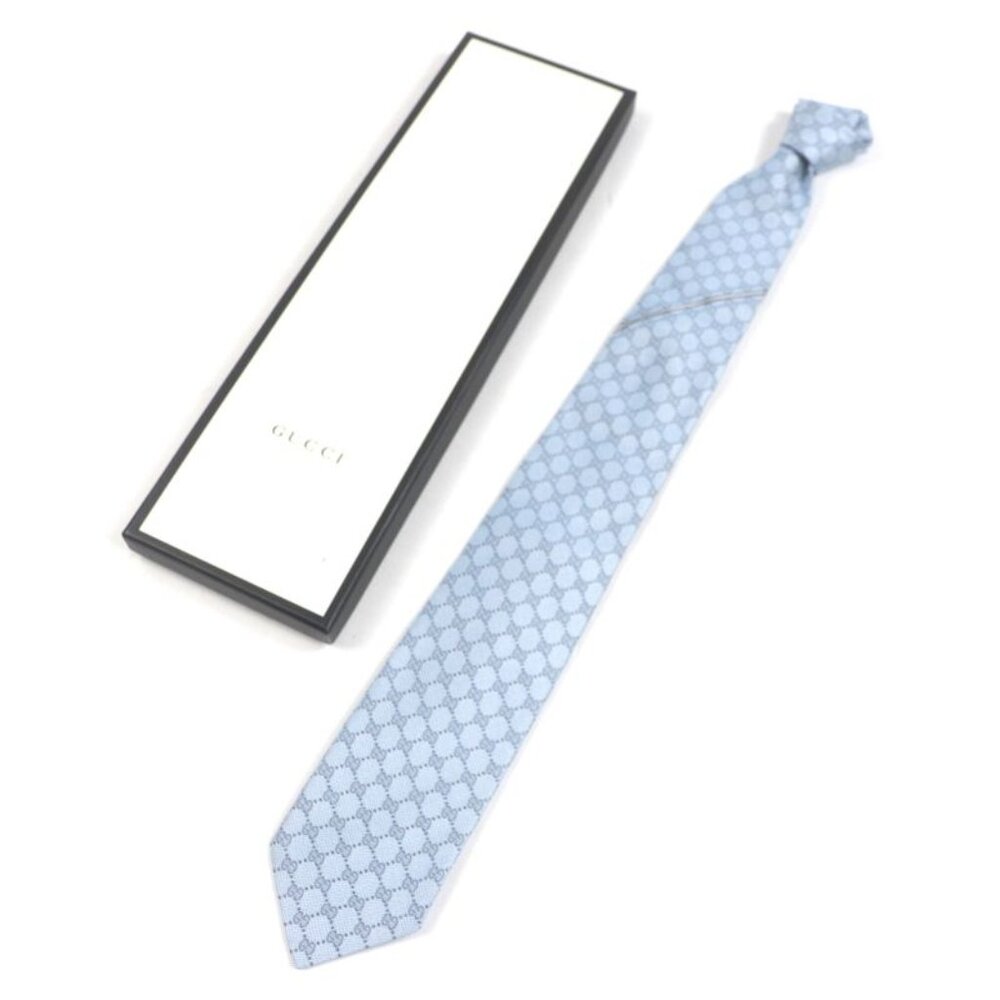 Gucci 100% Silk Cravat GG Pattern Allover Tie Light Blue - Picture 2 of 10